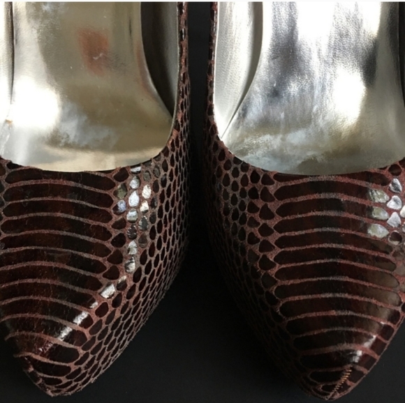 Jessica Simpson Heels Snakeskin Platform Stilettos Burgundy Leather 7.5B 5" - Picture 5 of 9